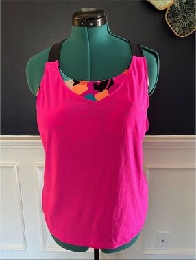 ZeroXposur Bright Pink Swim Tankini with Printed Inner Detail